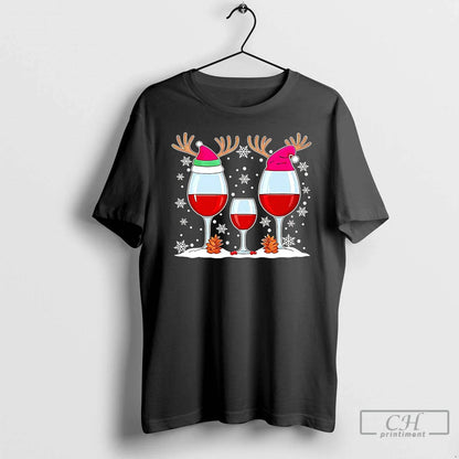 Premium Wine Glasses Reindeer T Shirts Tee Authentic Merch