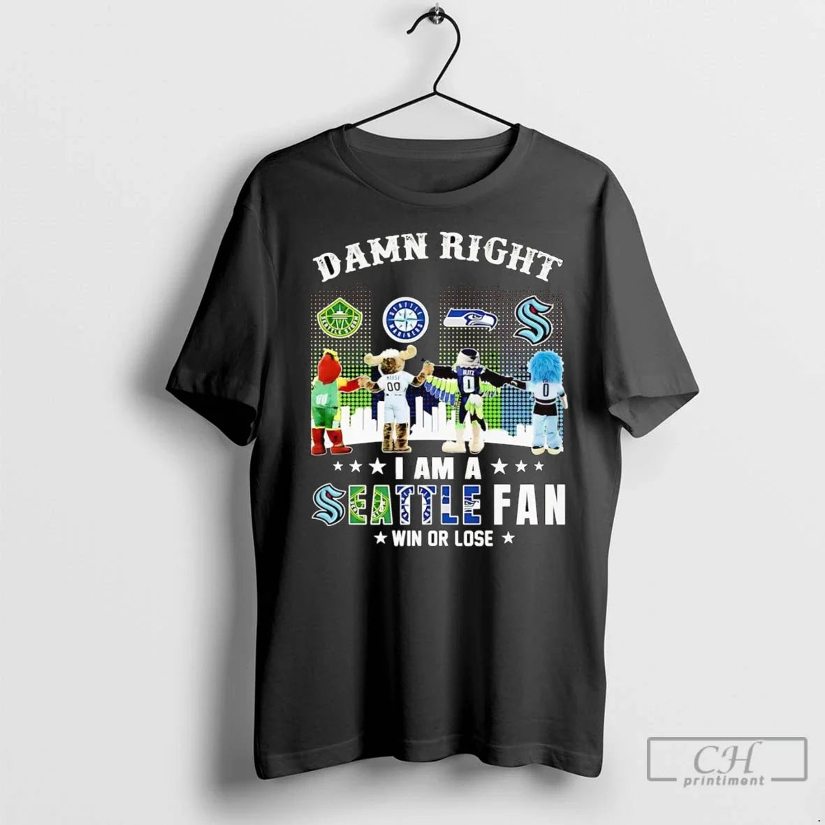 Premium Damn Right I Am Seattle Sports Win Or Lose Mascots Skyline