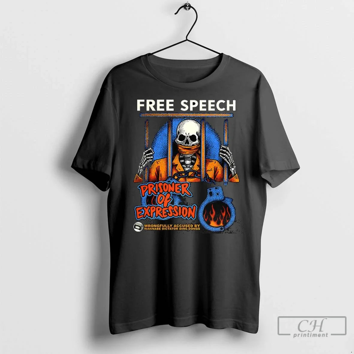 Premium Free Speech Prisoner Expression Gagged Skeleton Caricature