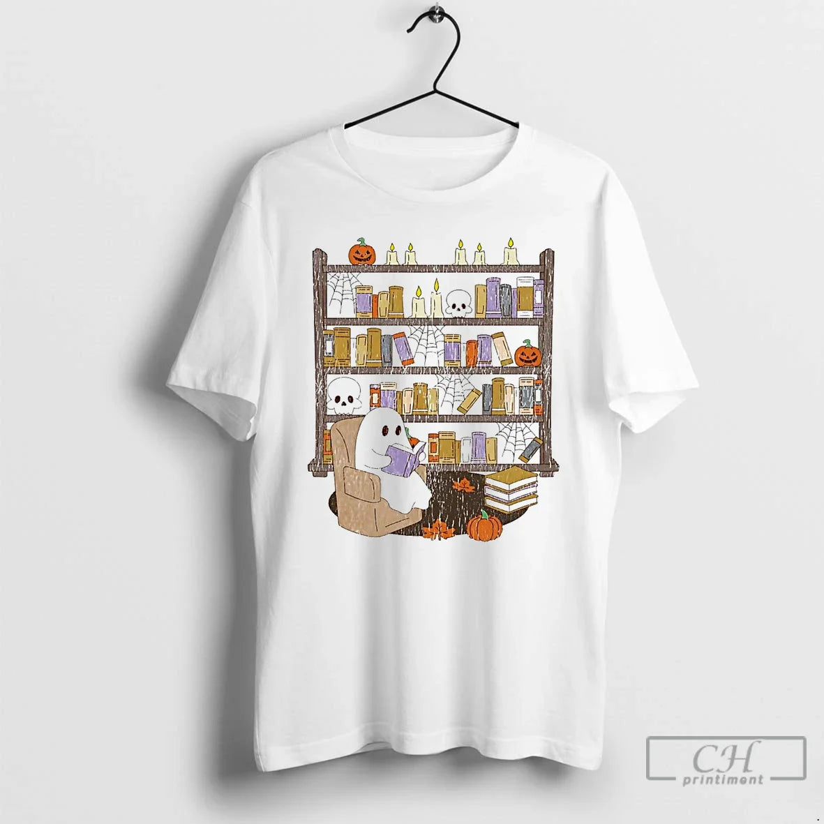Premium Ghost Library Spiderweb Halloween T Shirts Tank Top Stylish