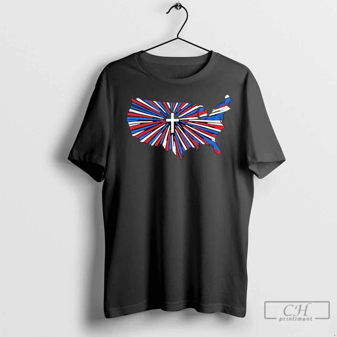 Premium Godly America Jesus Crosses Us Flag Tee Classic Apparel