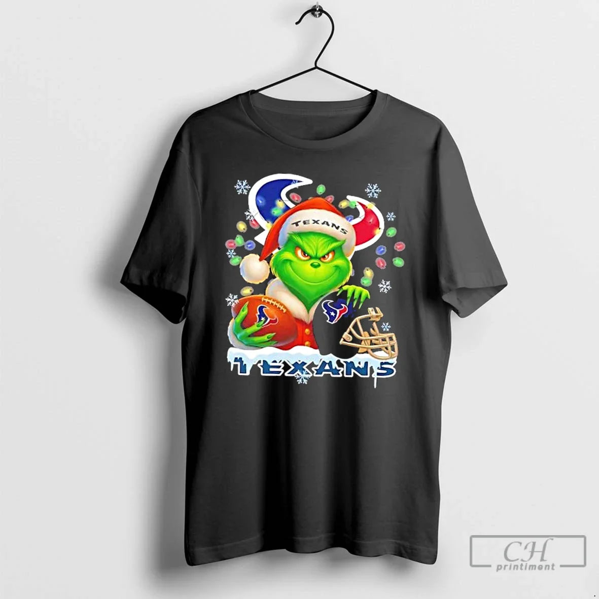 Premium Grinch Lights Holding Ball And Smiling Houston Texans Fans T