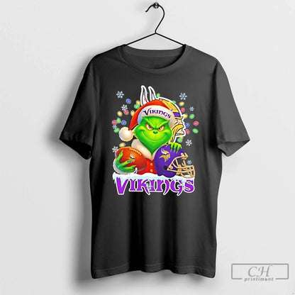 Premium Grinch Lights Holding Ball And Smiling Minnesota Vikings Fans