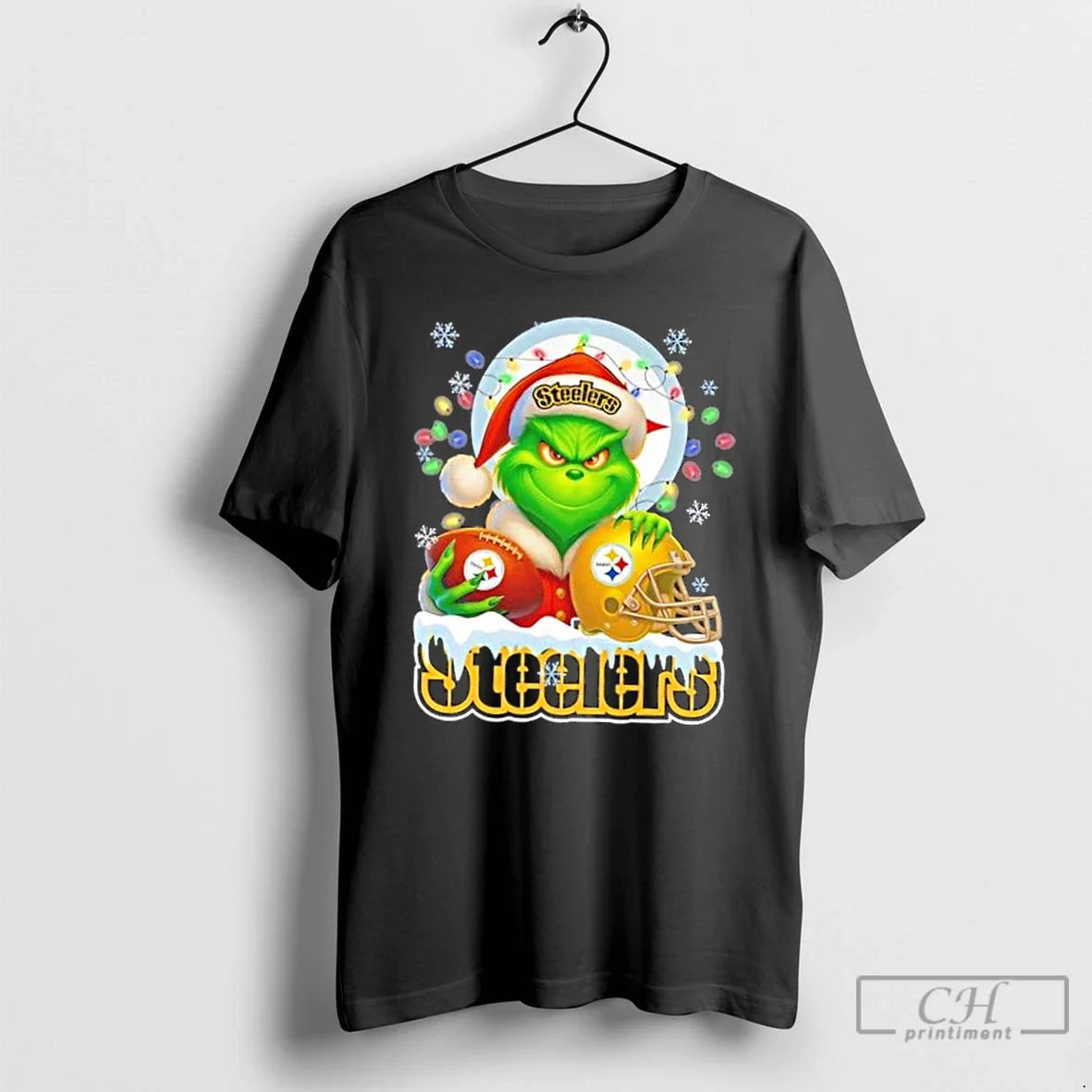 Premium Grinch Lights Holding Ball And Smiling Pittsburgh Steelers