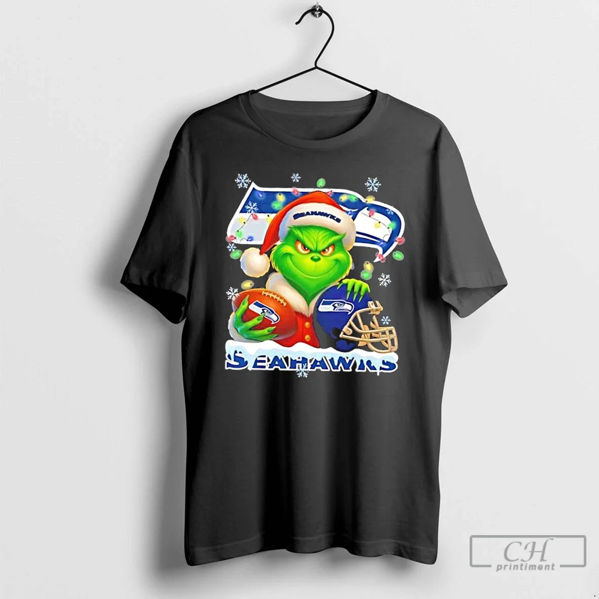 Premium Grinch Lights Holding Ball And Smiling Seattle Seahawks Fans