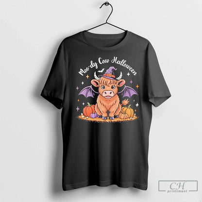 Premium Halloween Highland Cow Witch Tee Trendy Fashion