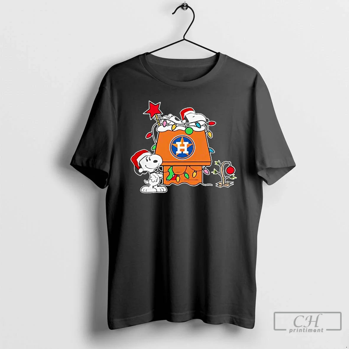 Premium Houston Astros Snoopy Santa Holiday 2025 Lights Ornaments T