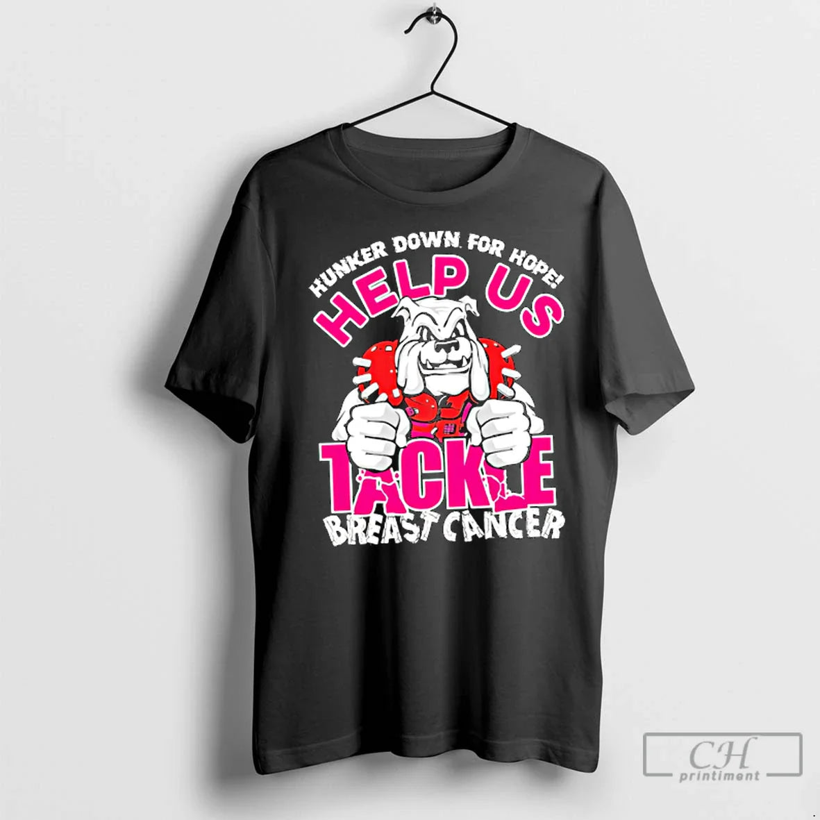 Premium Hunker Down Hope Help Us Tackle Breast Cancer Tee Designer