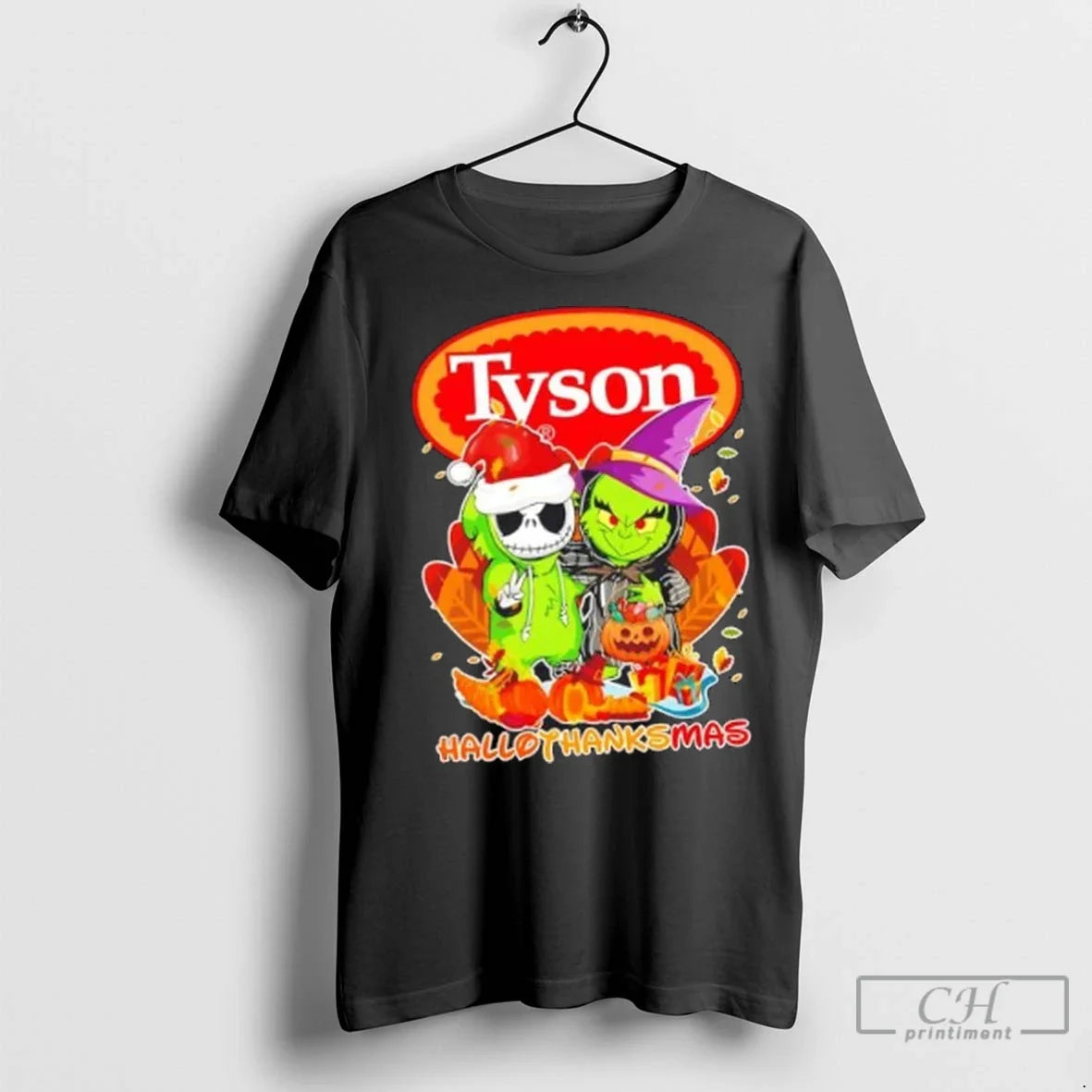 Premium Jack Skellington And Grinch X Tyson Happy Hallothanksmas Tee
