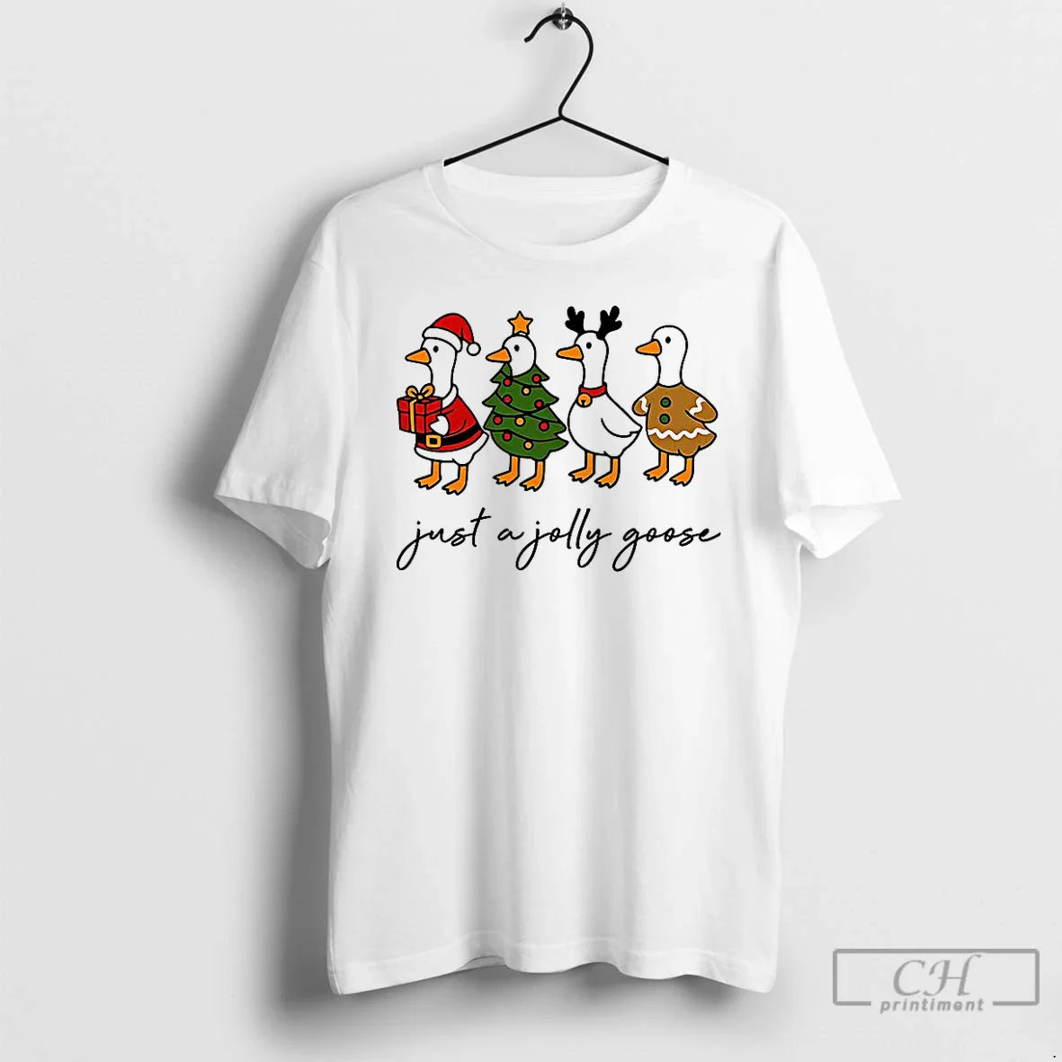 Premium Just Jolly Goose Santa Claus Tree Reindeer And Gingerbread T