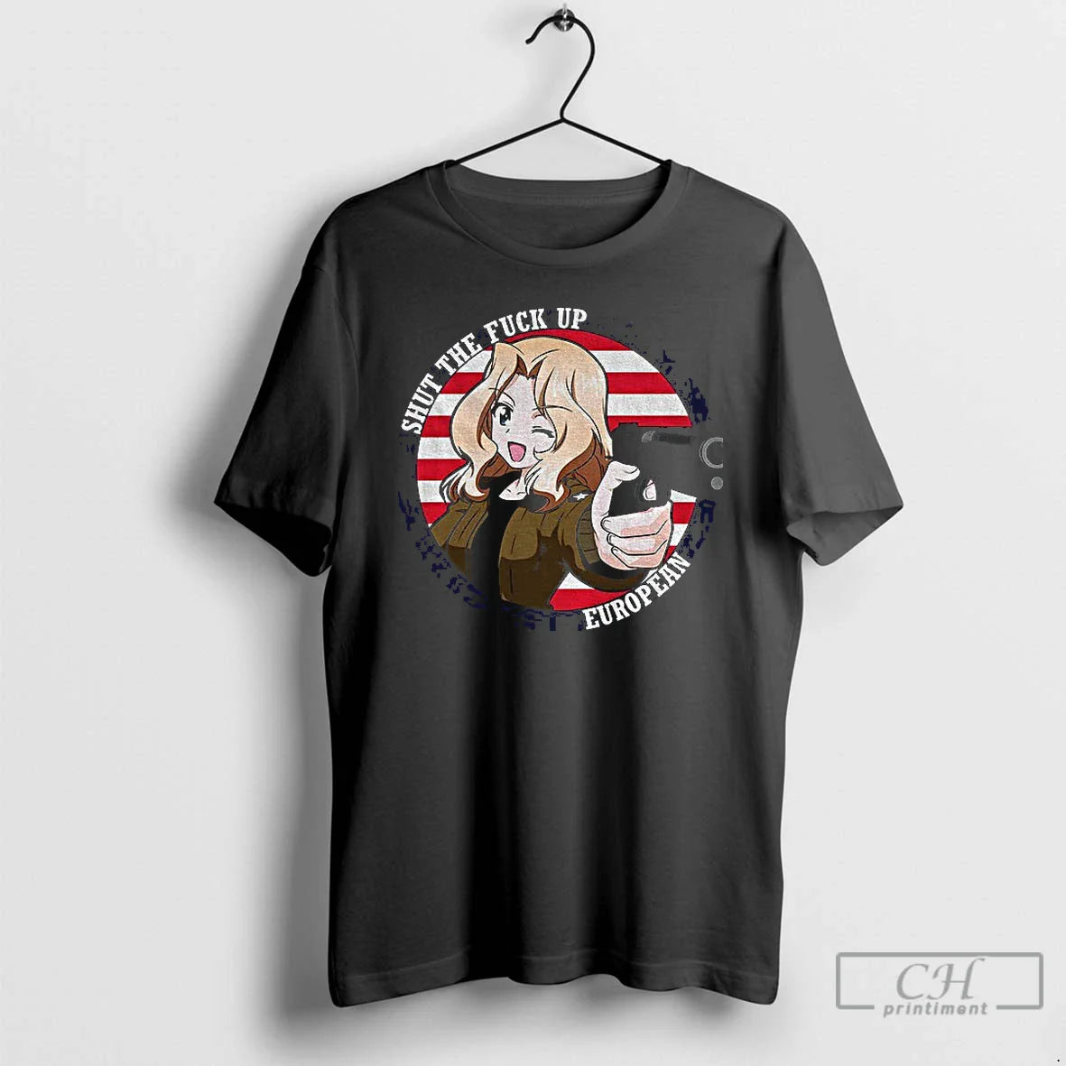 Premium Kay Holding Gun Shut Fuck Up European Cartoon Tank Top