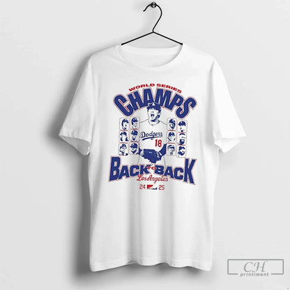 Premium La Dodgers Back To Back 24 25 World Series Champs Tee Vintage