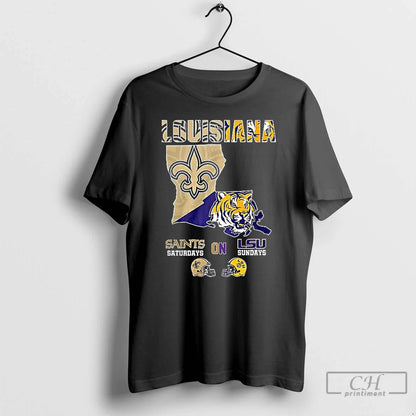 Premium Louisiana Saints Saturdays Lsu Sundays Map T Shirts Hoodie