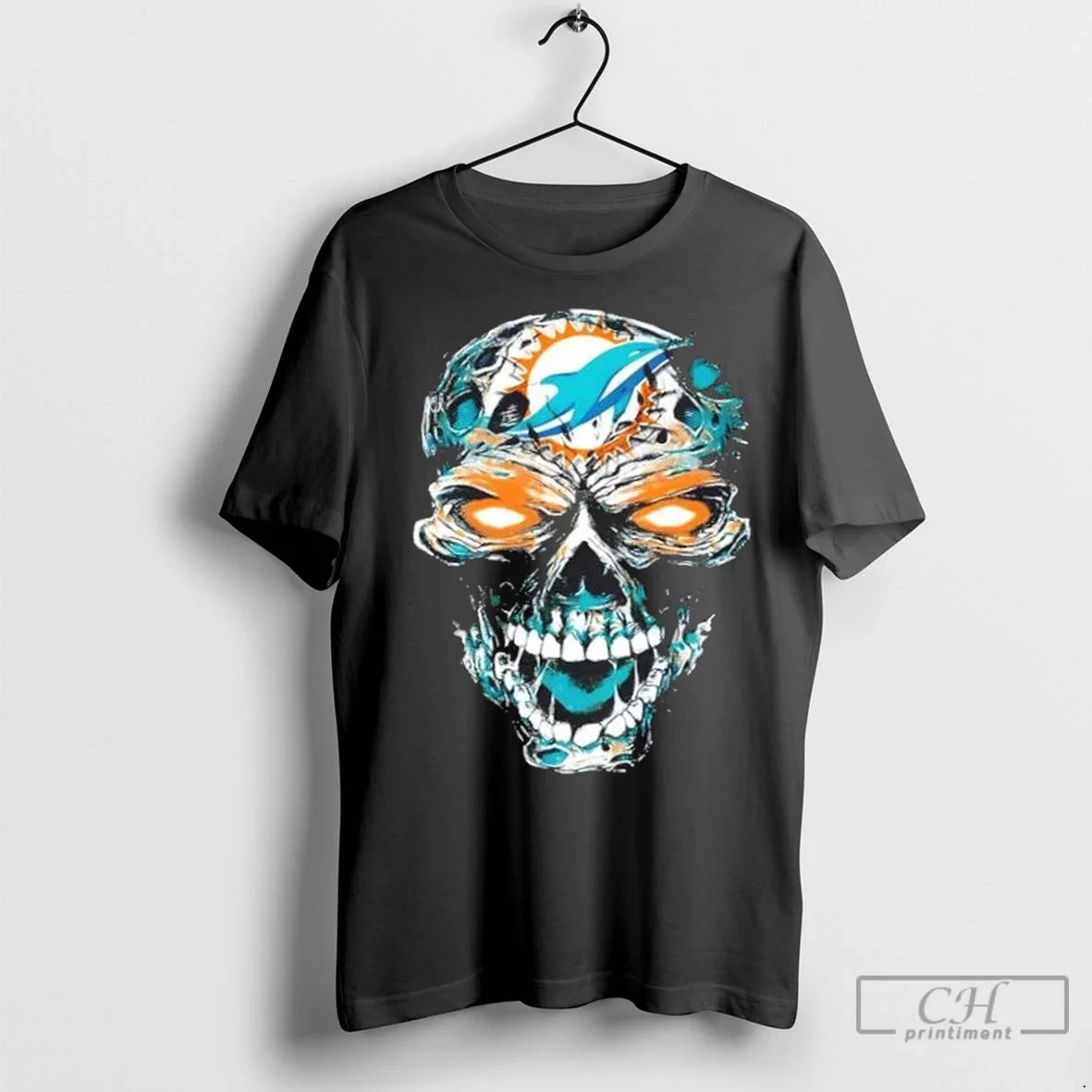 Premium Miami Dolphins X Skull Horror Logo Hoodie Retro Outfit
