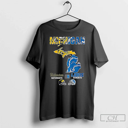 Premium Michigan Wolverines Saturdays Lions Sundays Map T Shirts