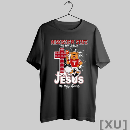 Premium Mississippi State My Veins Jesus My Heart Mascot T Shirts Tee