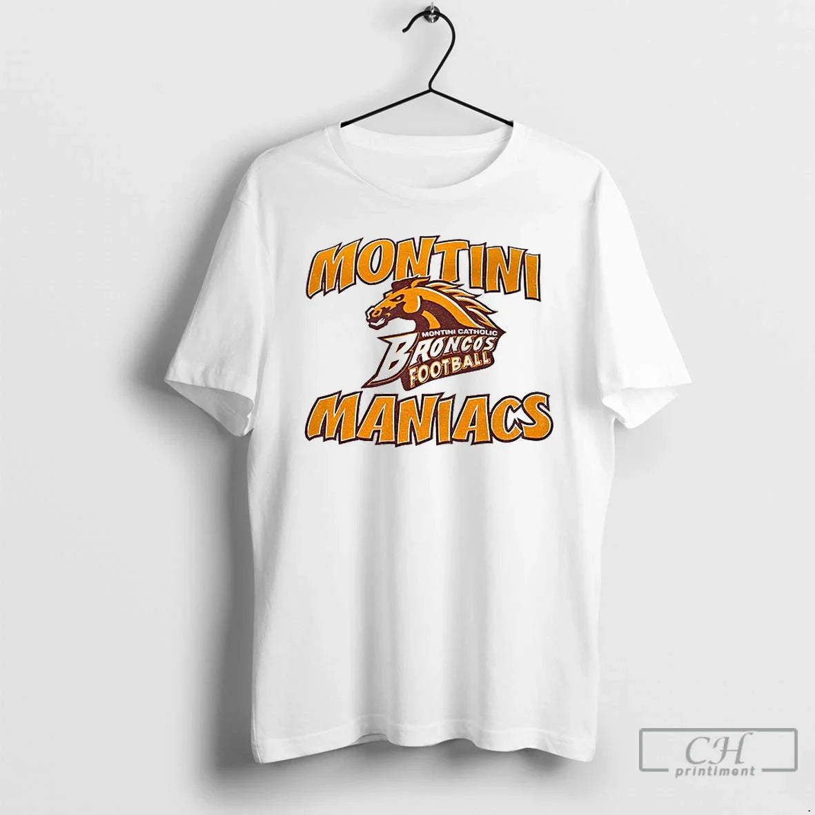 Premium Montini Catholic Broncos Football Montini Maniacs Logo TShirt