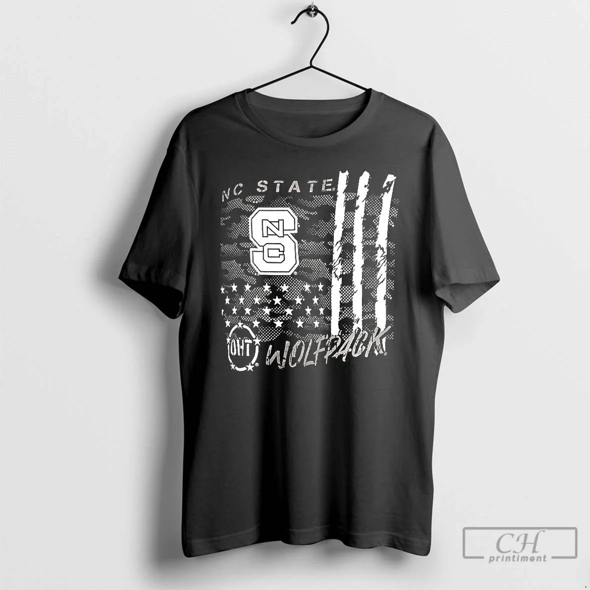 Premium Nc State Wolfpack Football Camo Flag Long Sleeve Retro Look