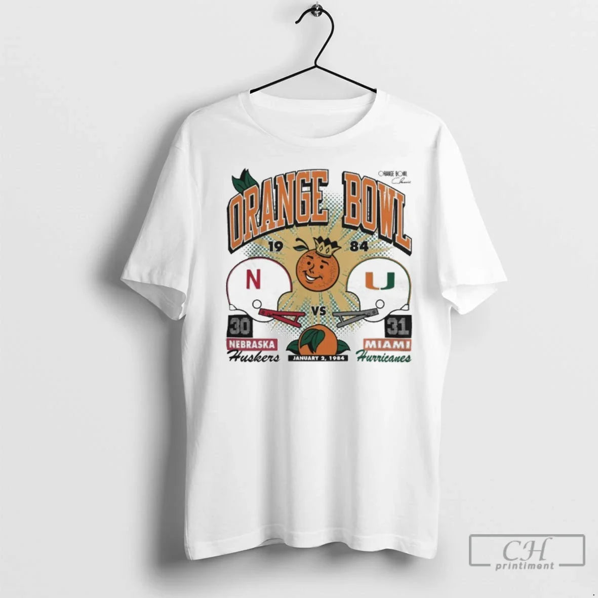 Premium Nebraska Vs Miami 1984 Orange Bowl Ncaa Football Matchup Tee