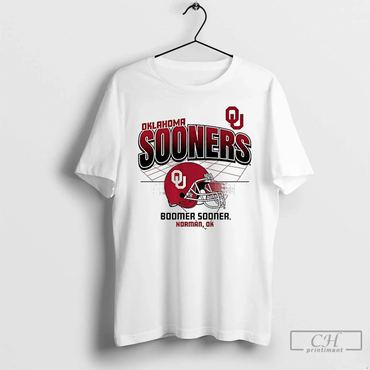Premium Oklahoma Sooners Football Boomer Sooner Helmet Grid Tee