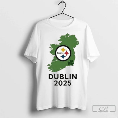 Premium Pittsburgh Steelers Dublin 2025 Ireland Map Tee Retro Design