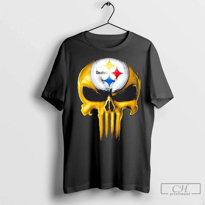 Premium Punisher Skull X Pittsburgh Steelers Football Horror
