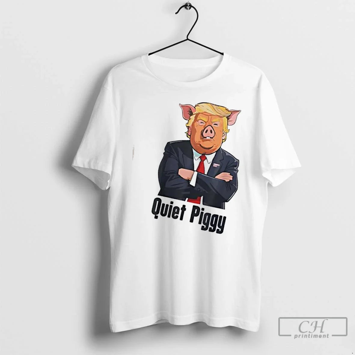 Premium Quiet Piggy Donald Trump Caricature Tee Modern Design