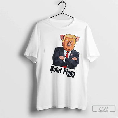 Premium Quiet Piggy Donald Trump Caricature Tee Modern Design