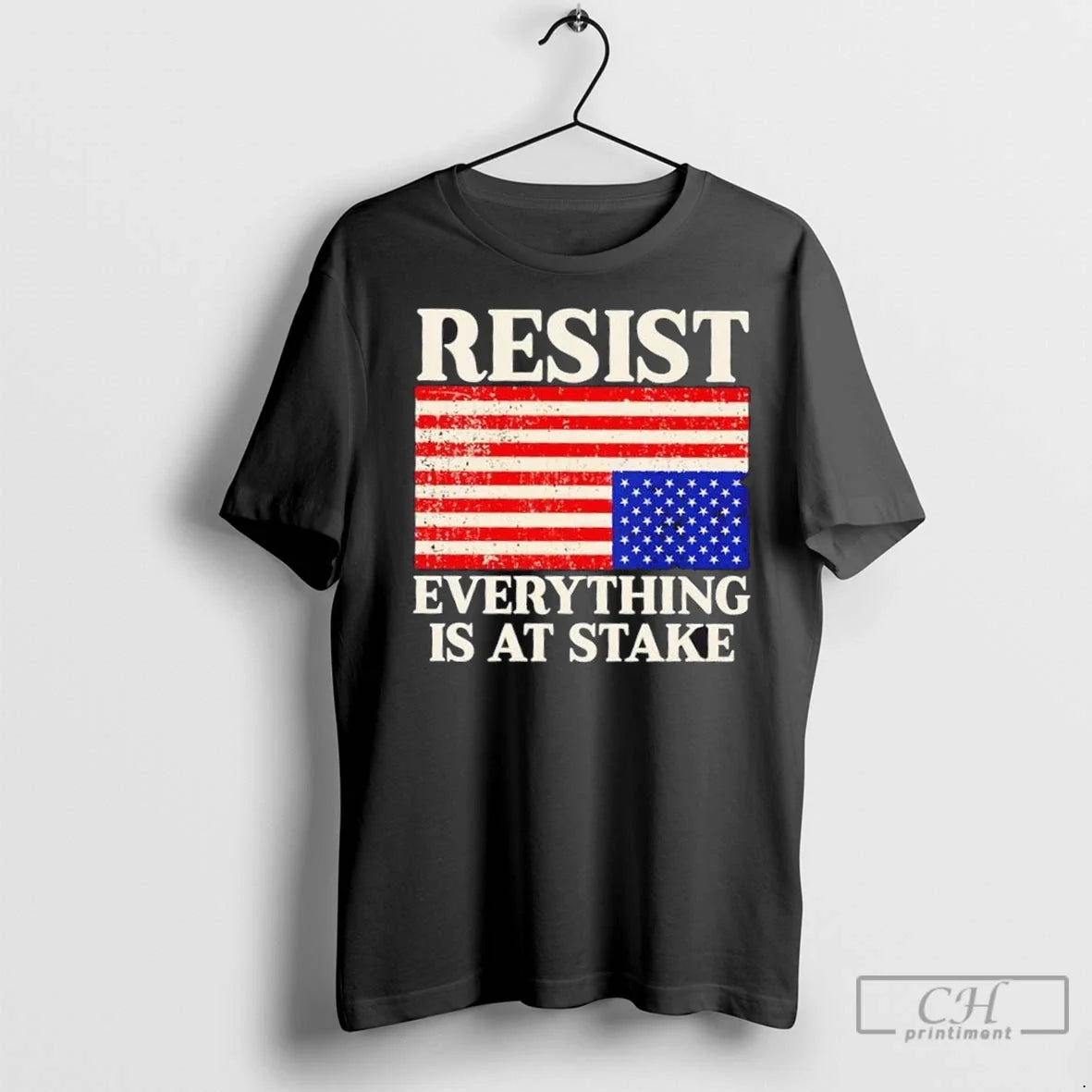 Premium Resist Everything Is Stake Us Flag Tee Retro Fashion