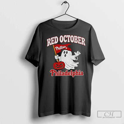 Premium Red October Ghost Philadelphia Baseball Halloween TShirt