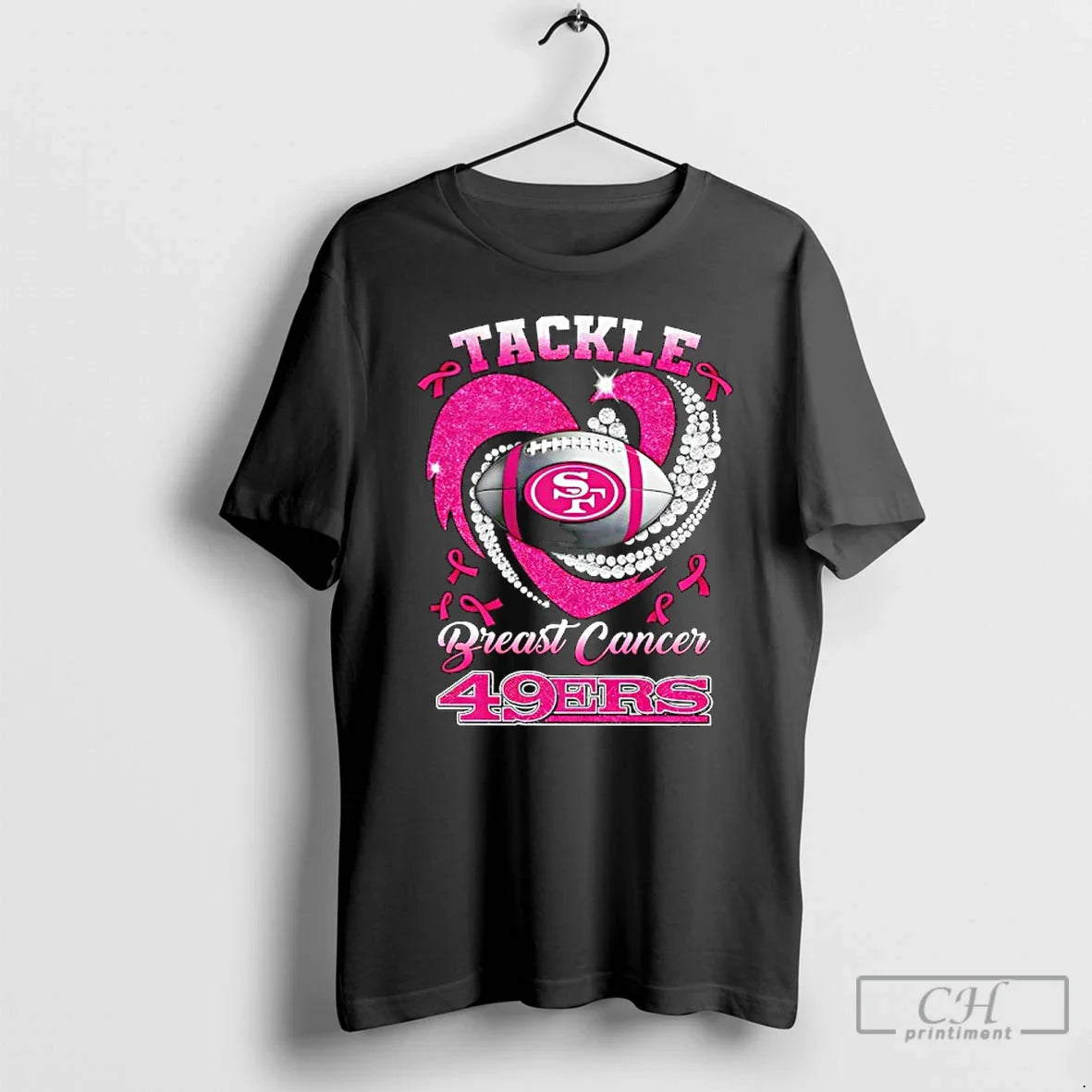 Premium San Francisco 49Ers Breast Cancer Awareness Tackle Heart T