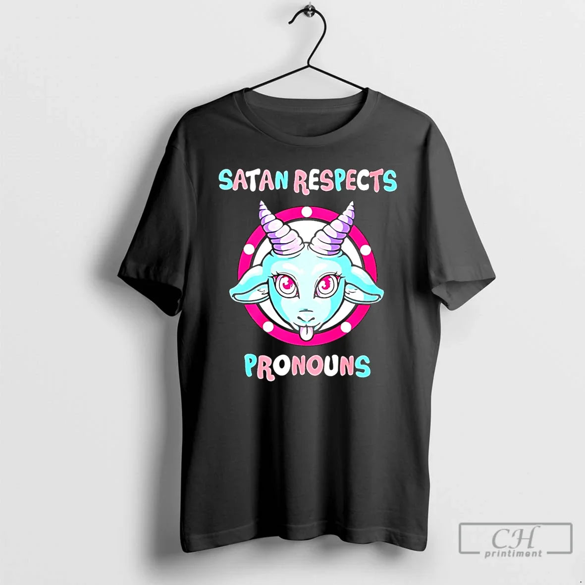 Premium Satan Respects Pronouns Goat T Shirts Shirt Vintage Art