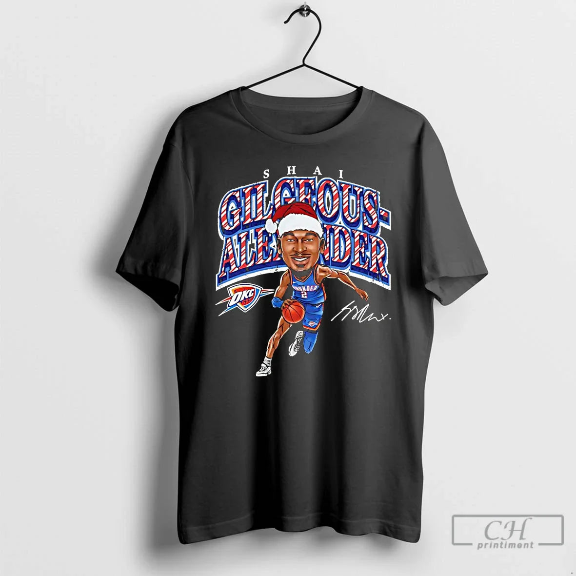 Premium Shai Gilgeous Alexander Santa Cartoon Oklahoma City Thunder