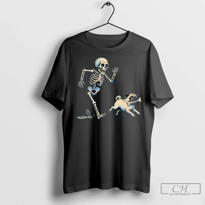 Premium Skeleton Chasing Pug Halloween Dog Mom Pug Tank Top Authentic