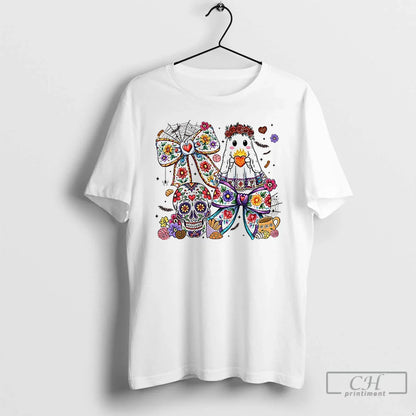 Premium Spooky Conchas Bow Ghost Floral Halloween T Shirts Sweatshirt