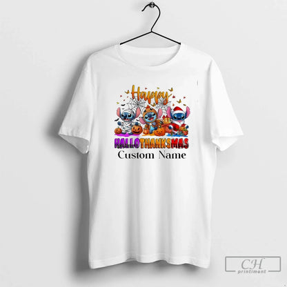 Premium Stitch Hallothanksmas Custom Name Holiday Tank Top Classic