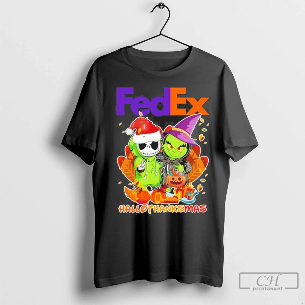 Premium Grinch And Santa Jack Fedex Logo Hallothanksmas Tee Elegant