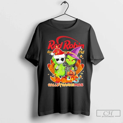 Premium Grinch And Santa Jack Red Robin Logo Hallothanksmas