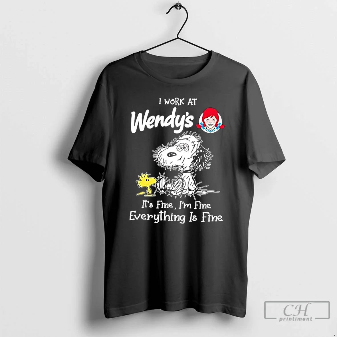 Premium Tired Snoopy And Woodstock I Work Wendys Its Fine Im Fine