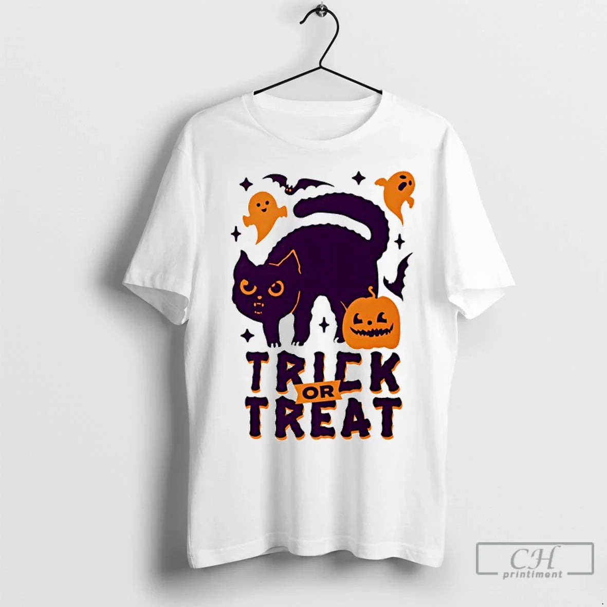 Premium Trick Or Treat Cat And Pumpkin Halloween TShirt Modern Look