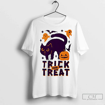 Premium Trick Or Treat Cat And Pumpkin Halloween TShirt Modern Look