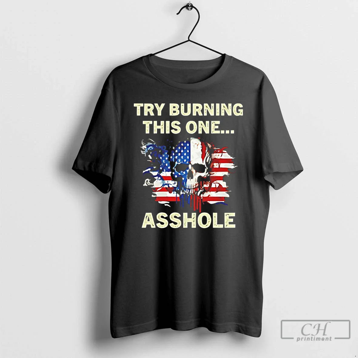 Premium Try Burning This One Asshole American Flag Skull Tank Top