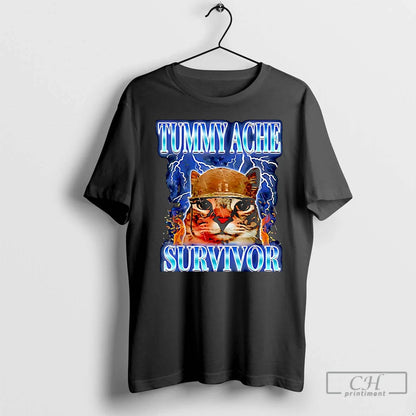 Premium Tummy Ache Survivor Cat Meme Tee Vintage Art