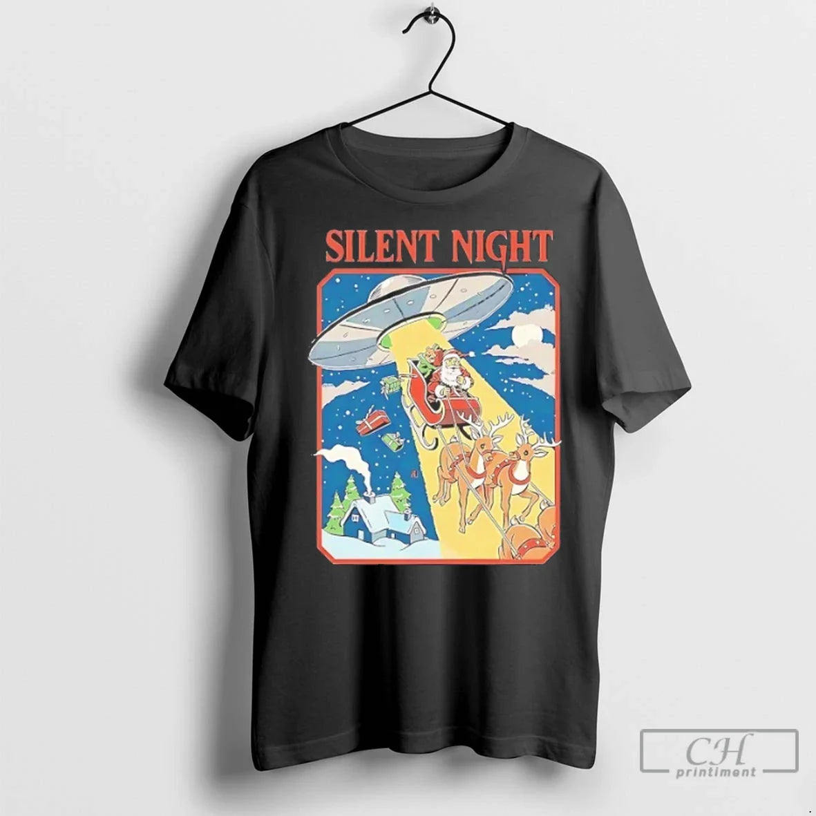Premium Ufo Abduction Santa Sleigh Silent Night Sweatshirt Designer