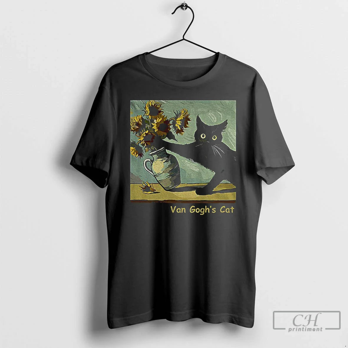 Premium Van Goghs Cat Sunflowers Art Parody Tee Trendy Outfit