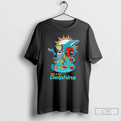 Premium Wolverine And Deadpool X Miami Dolphins Football TShirt