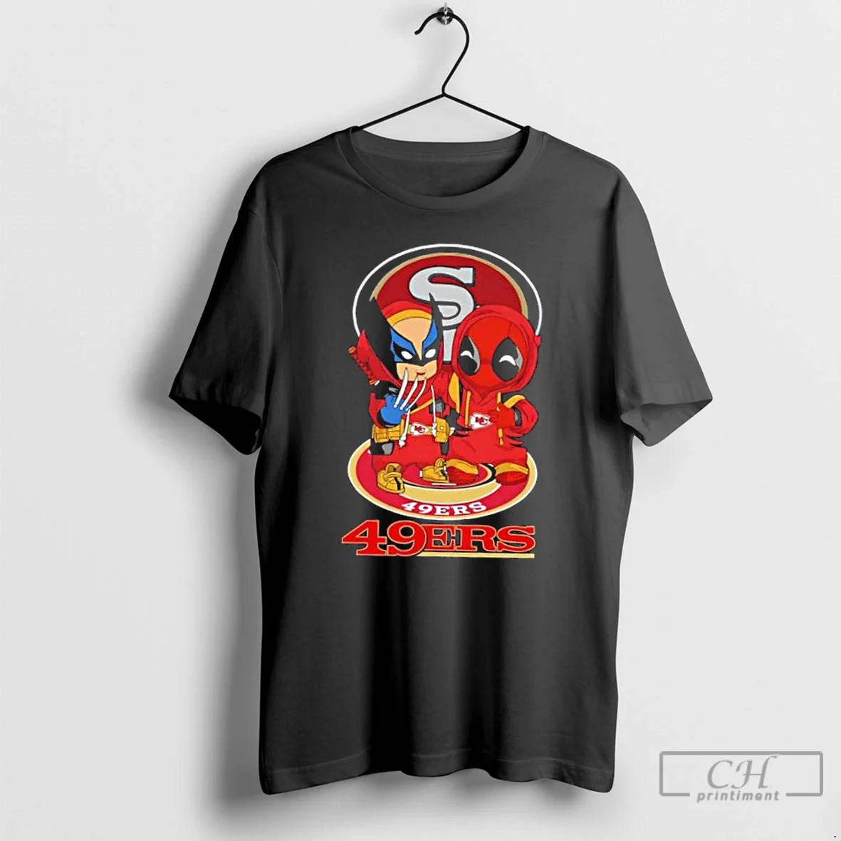 Premium Wolverine And Deadpool X San Francisco 49Ers Football Tee