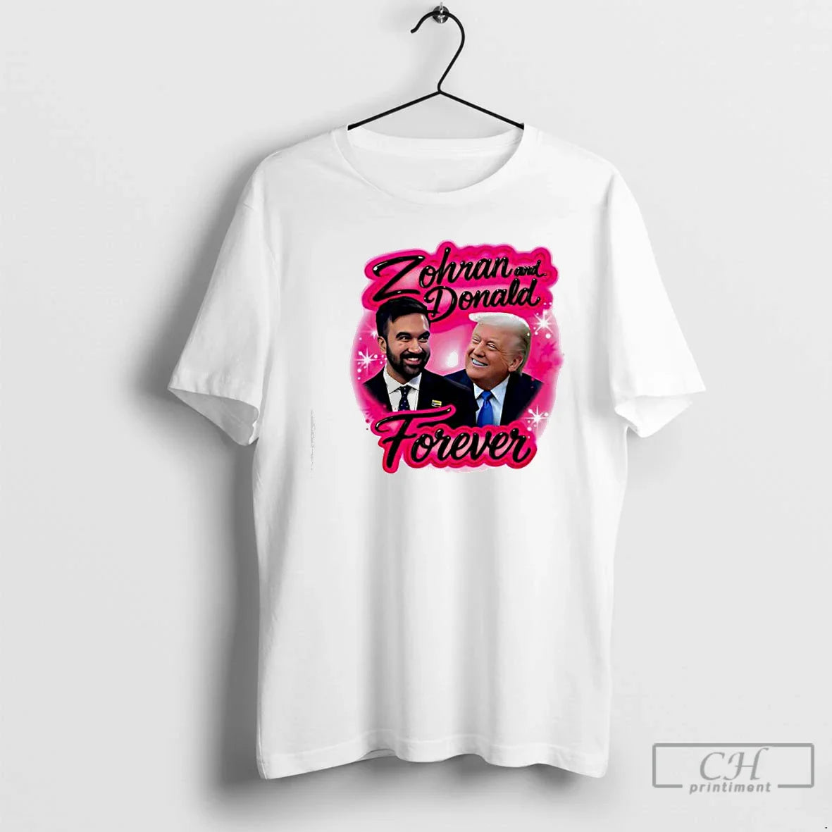 Premium Zohran And Donald Airbrush Forever Joke Tee Retro Fashion
