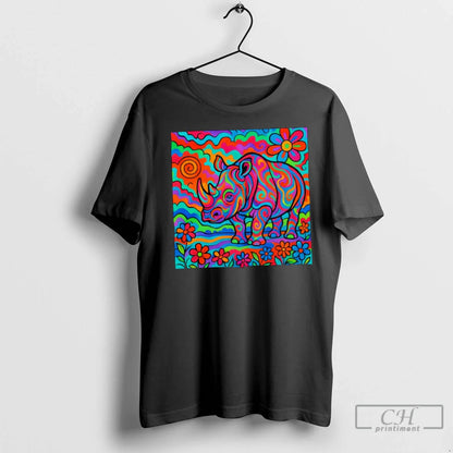Rainbow Rhino Art Shirt Classic Apparel