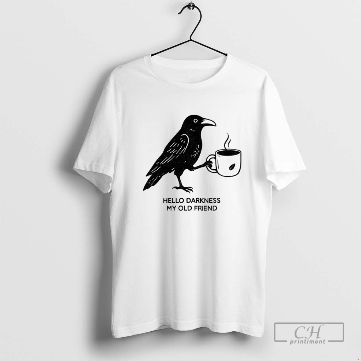 Raven Crow Coffee Hello Darkness My Old Friend Halloween Long Sleeve